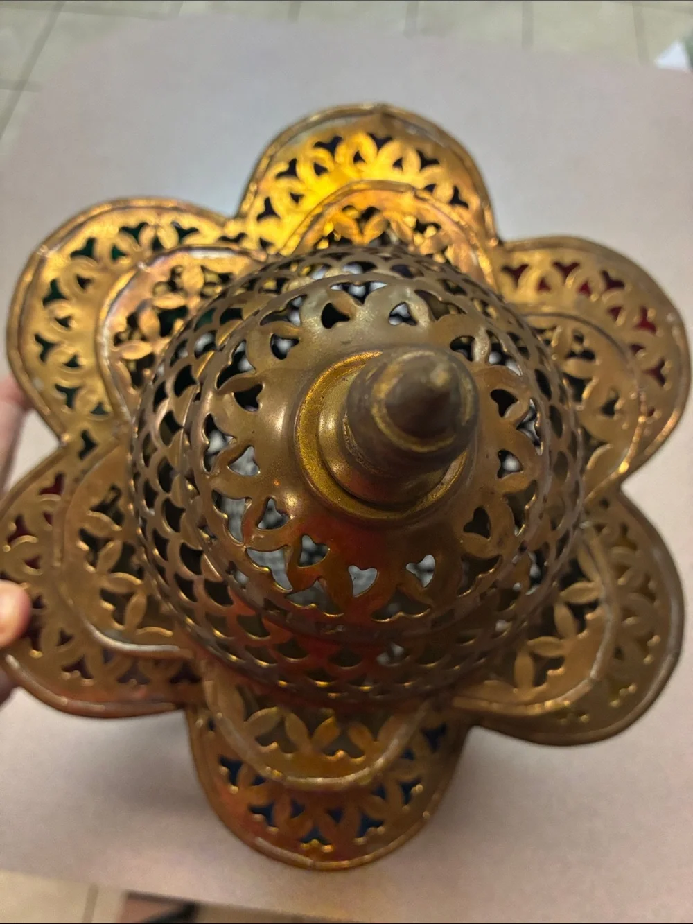 Brass Moroccan-Style Multi-Color Cutout Lantern